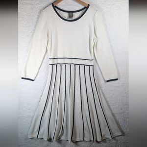 303-Taylor Elegant White and Black Knit Dress